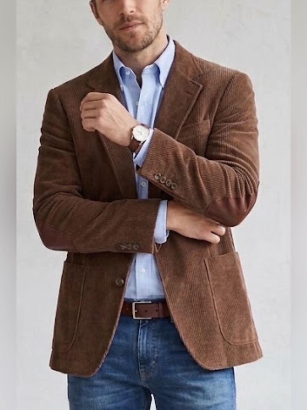 Mens 44L Brown Corduroy Elbow Patch Classic Jacket Coat Old Money Vintage